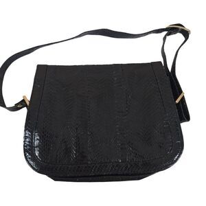 Vintage Black Eel Skin Leather Crossbody Bag Adjustable Strap